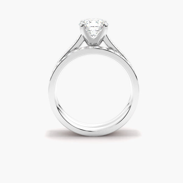 Round Cut Moissanite Channel Set Ring Set For Bridal
