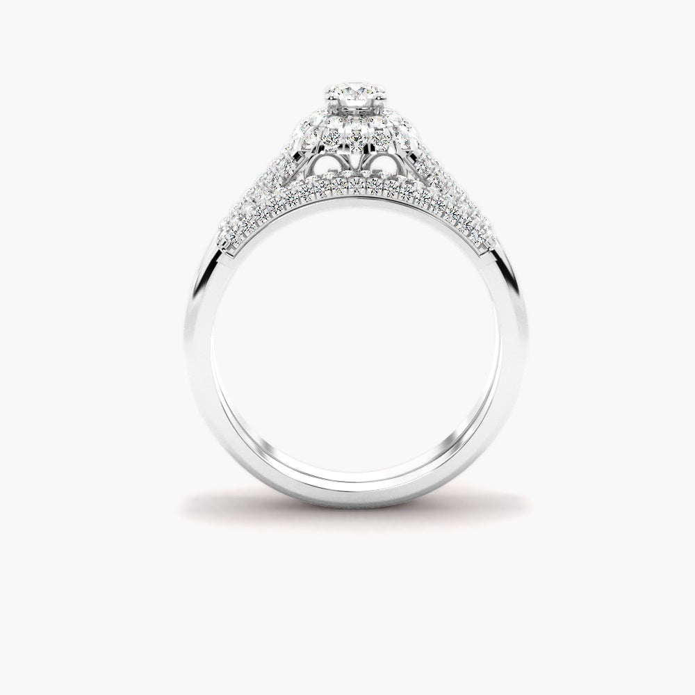 Round Cut Moissanite Double Halo Bridle Ring Set