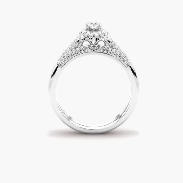 Round Cut Moissanite Double Halo Bridle Ring Set