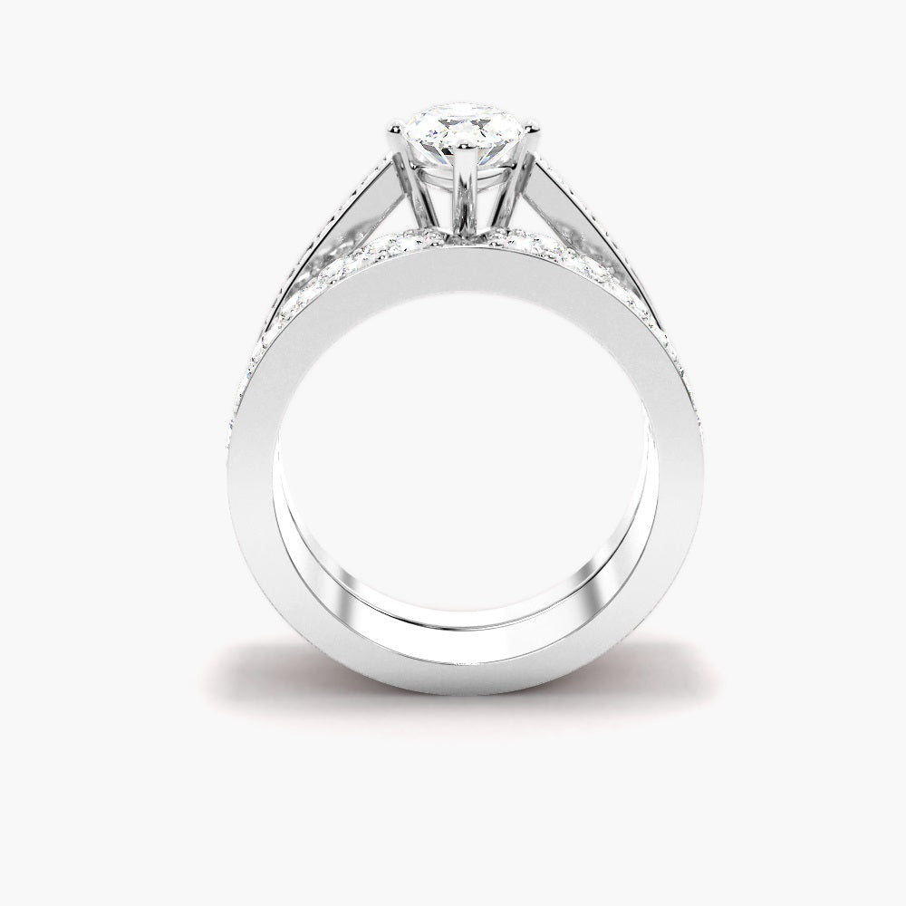 Marquise Cut Pave Set Moissanite Bridal Ring Set