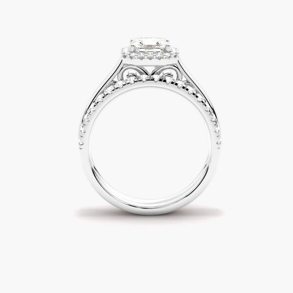 Asscher Cut Moissanite Halo Wedding Ring Set