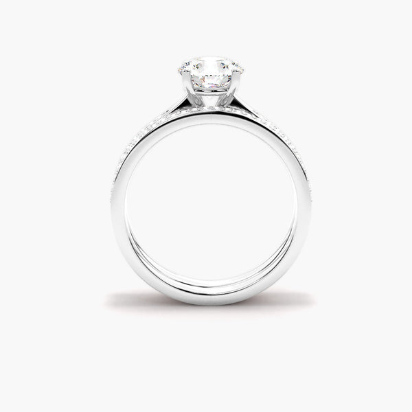 Round Cut Moissanite Pave Set Wedding Ring Set
