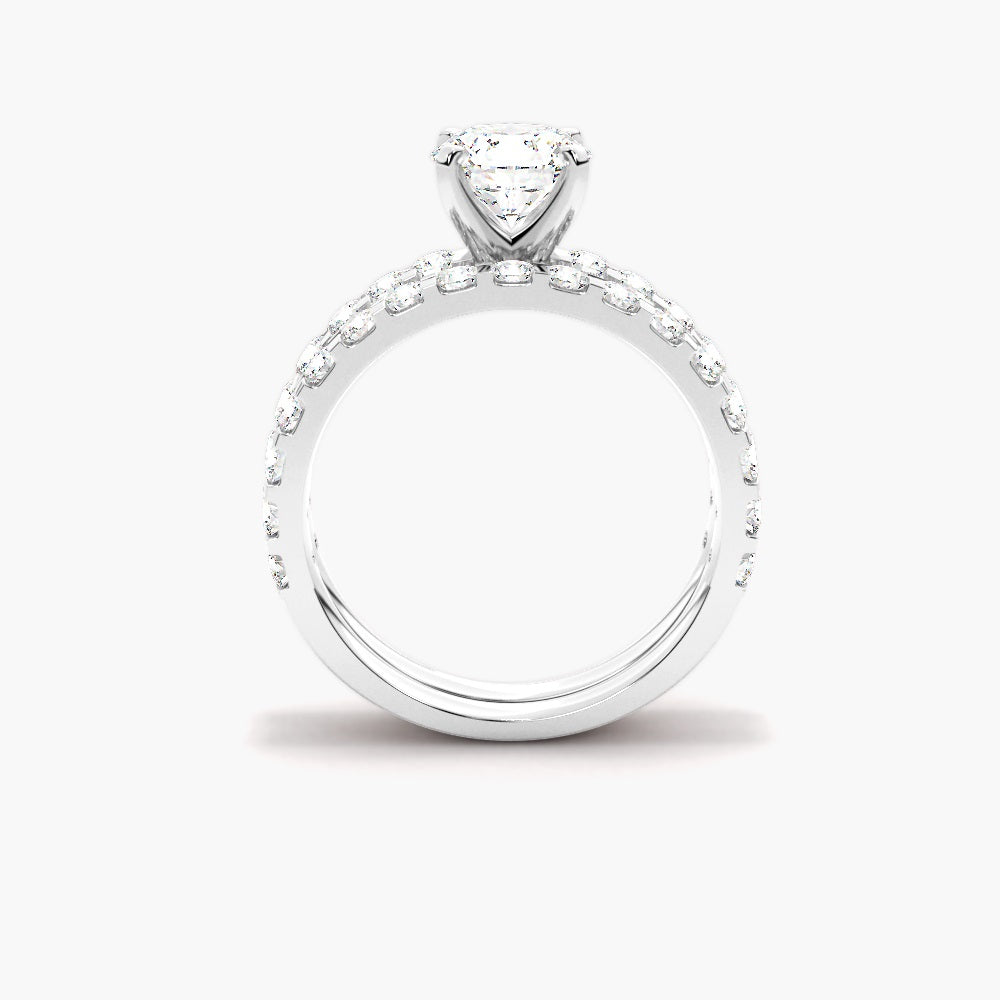 Round Cut VVS1 Moissanite Pave Set Bridal Ring Set