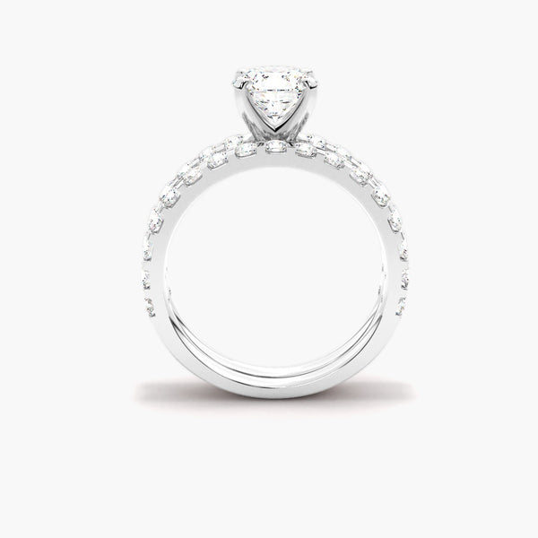 Round Cut VVS1 Moissanite Pave Set Bridal Ring Set