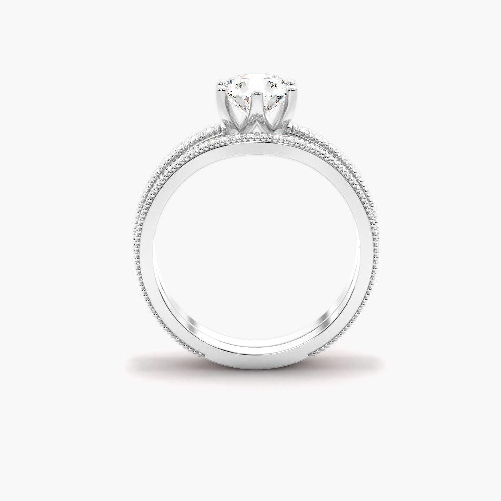 Moissanite Round Cut Filligree Style Ring Set For Bridal
