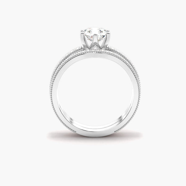 Moissanite Round Cut Filligree Style Ring Set For Bridal