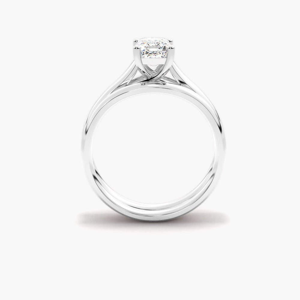 Emerald Cut Solitaire Moissanite Ring Set For Anniversary Gift
