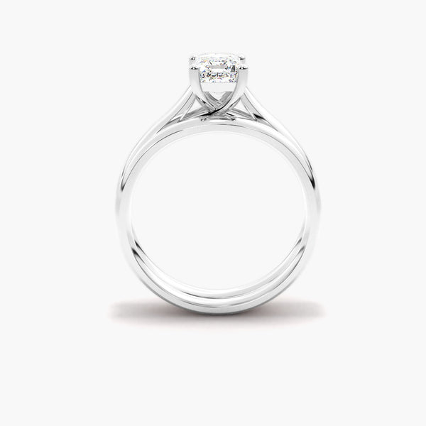 Emerald Cut Solitaire Moissanite Ring Set For Anniversary Gift