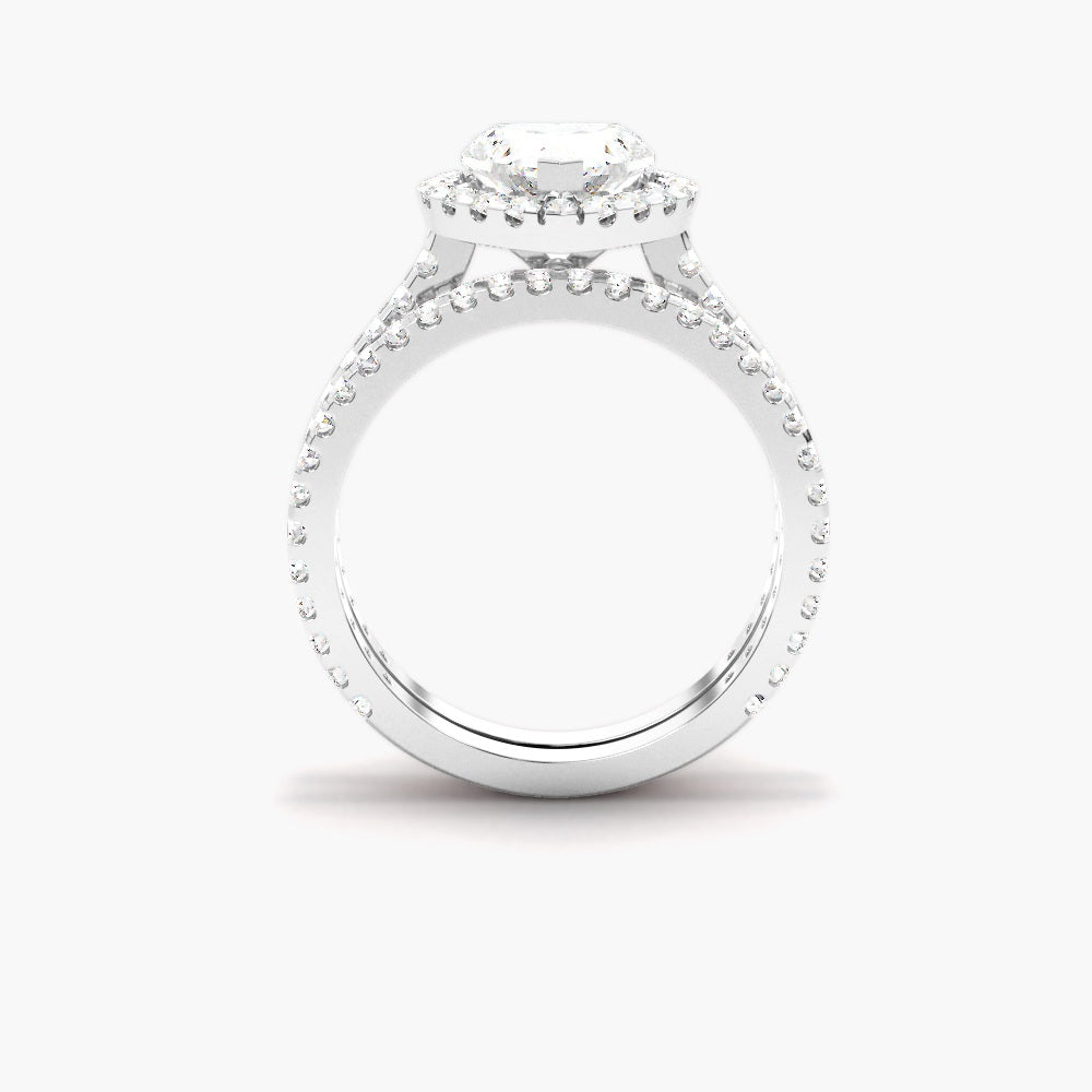 Heart Cut Moissanite Halo Style Bridal Ring Set