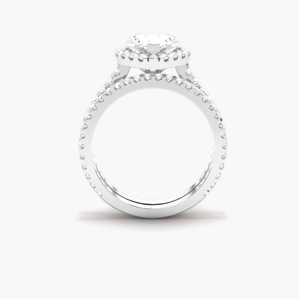 Heart Cut Moissanite Halo Style Bridal Ring Set