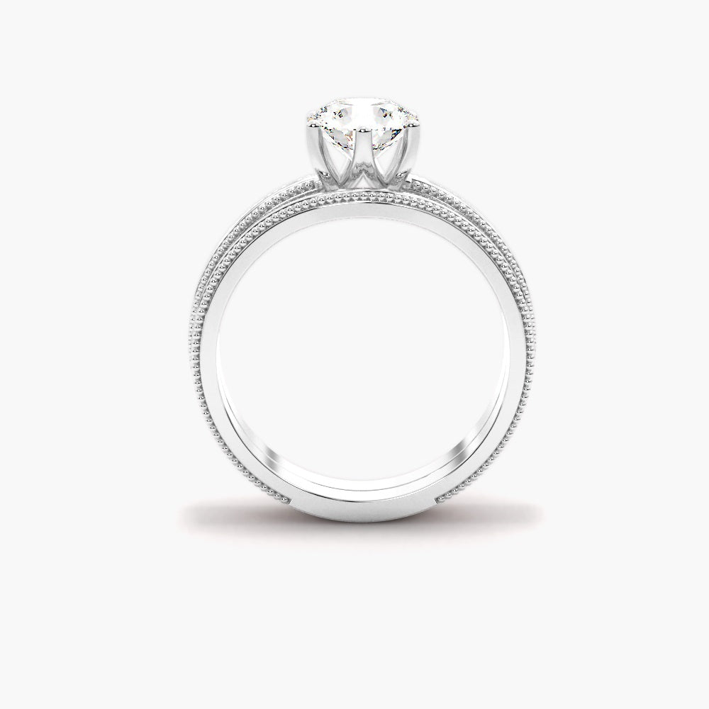 Round Cut Moissanite Solitaire  Filligree Bridle Ring Set