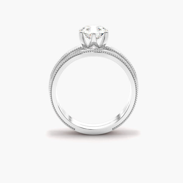 Round Cut Moissanite Solitaire  Filligree Bridle Ring Set