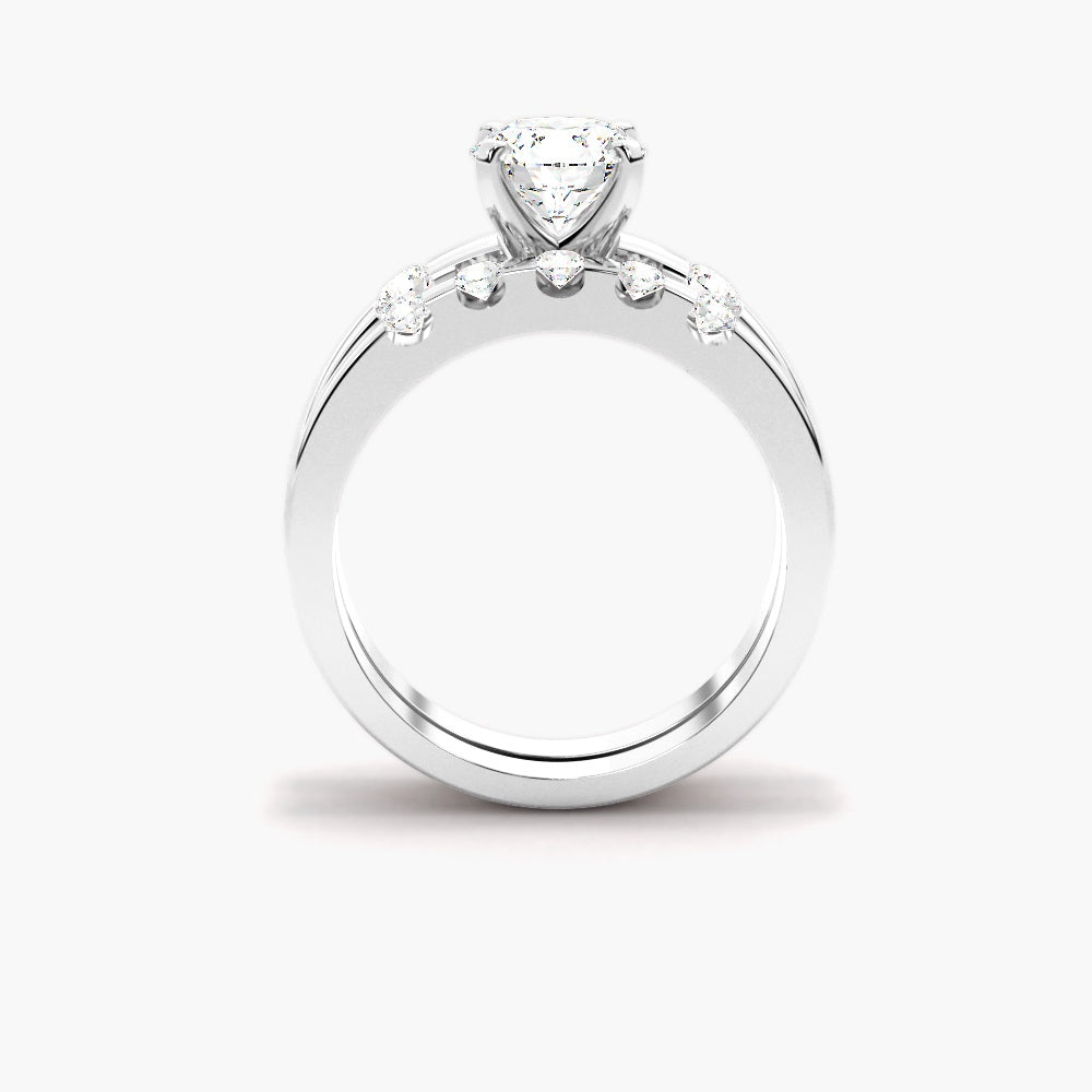 Moissanite Round Cut Three Stone Bridal Ring Set