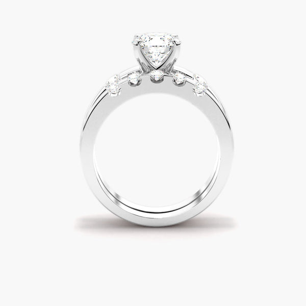 Moissanite Round Cut Three Stone Bridal Ring Set