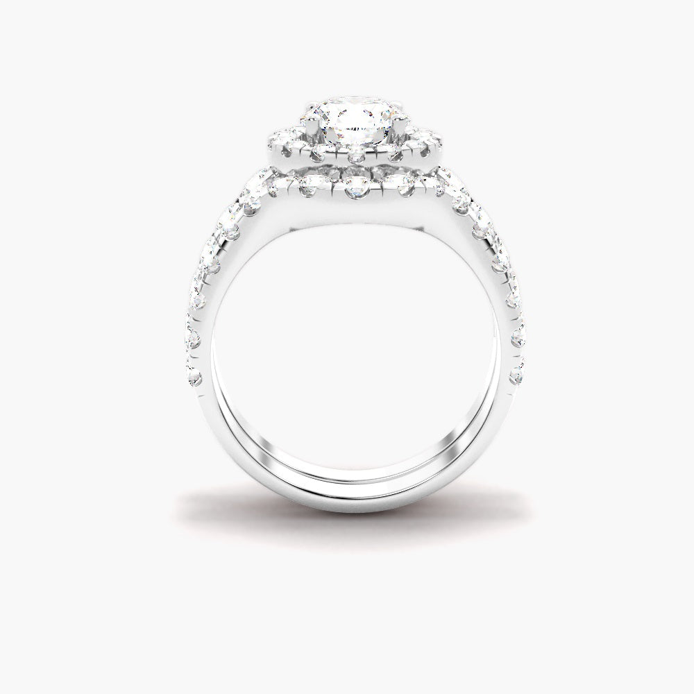 Moissanite Round Cut Halo Bridal Ring Set