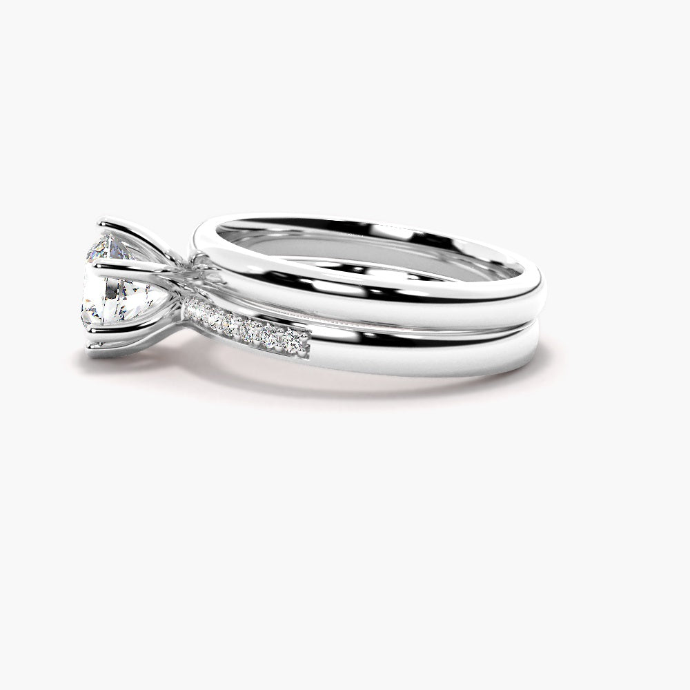 Moissanite Round Brilliant Cut Pave Set Wedding Ring Set