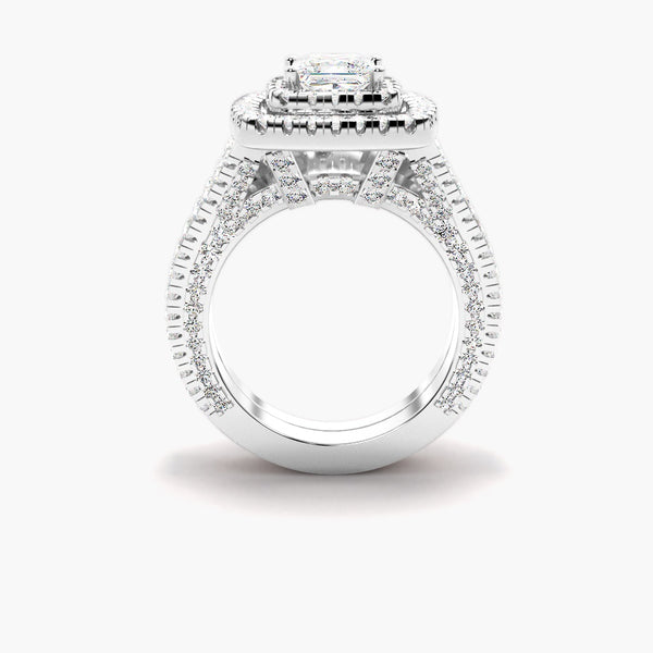 VVS1 Moissanite Princess Cut Double Halo Bridal Ring Set