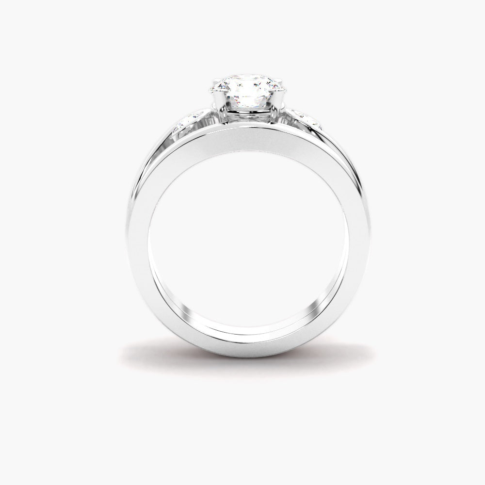 Round Cut Three Stone Moissanite Unique Style Wedding Ring Set