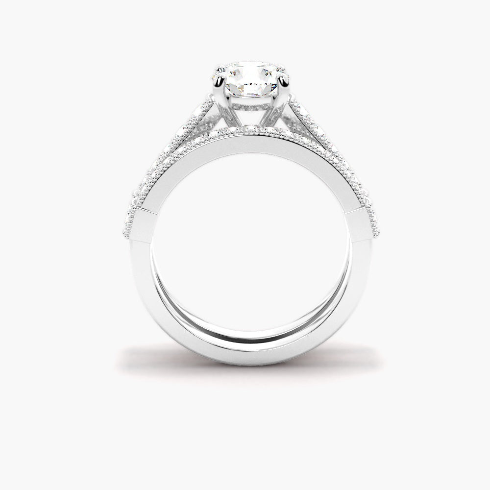 Round Cut VVS1 Moissanite Pave Set Bridal Ring Set