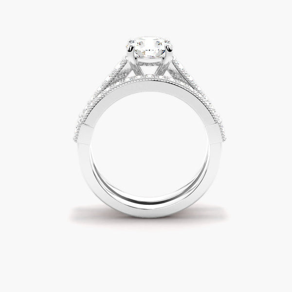 Round Cut VVS1 Moissanite Pave Set Bridal Ring Set