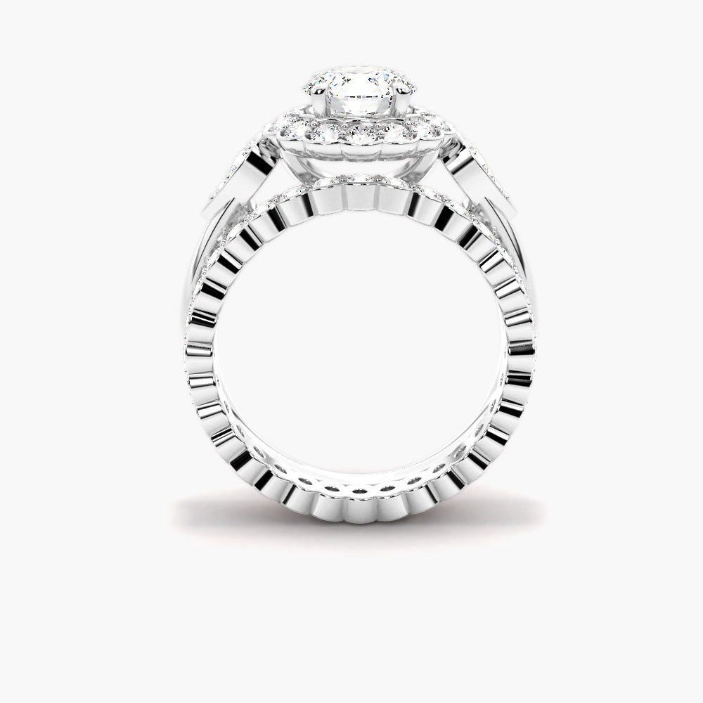 Round Brilliant Cut Moissanite Halo Ring Set For Wedding