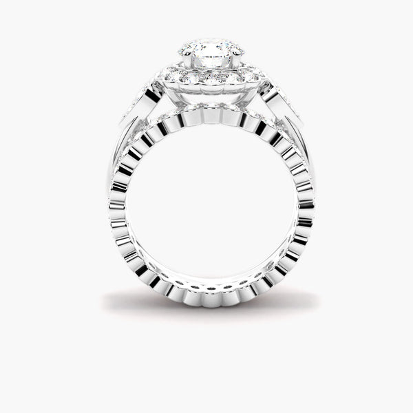Round Brilliant Cut Moissanite Halo Ring Set For Wedding