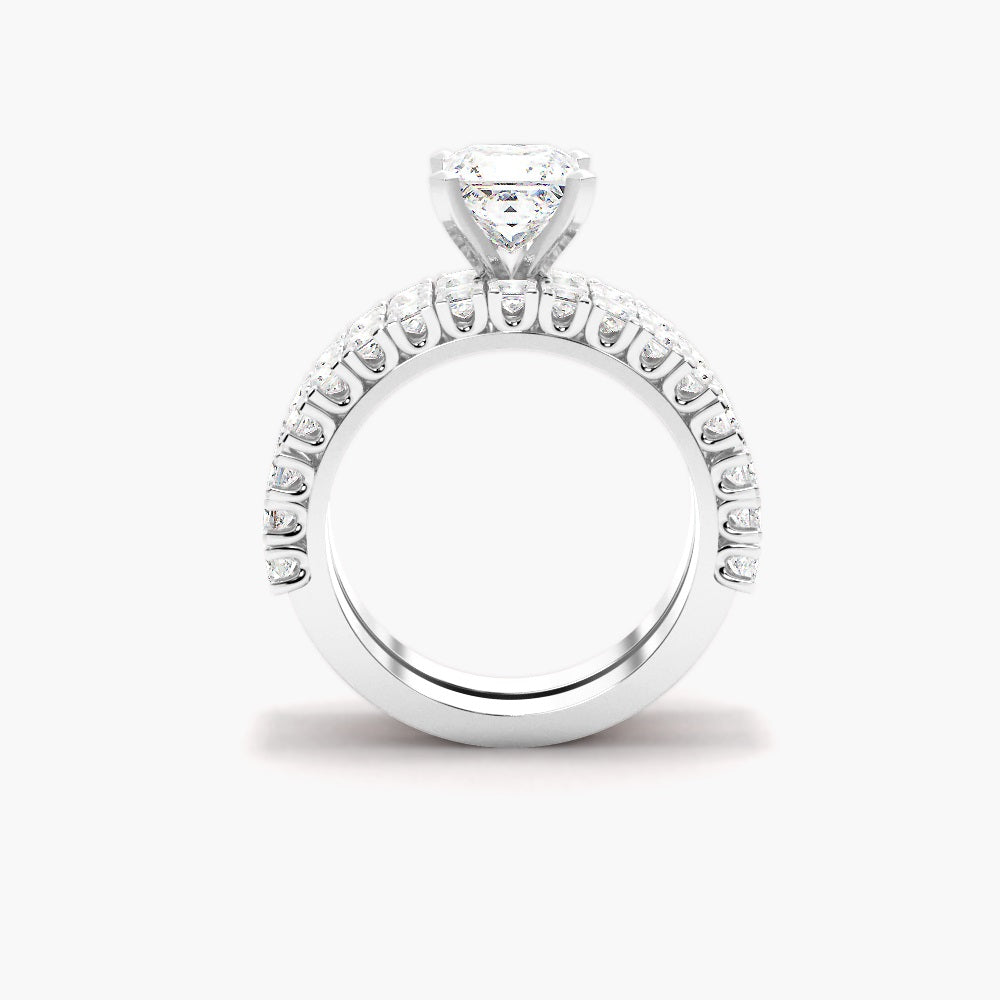 Colorless Moissanite Princess Cut Pave Set Bridal Ring Set