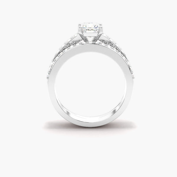 Princess Cut Pave Set VVS1 Moissanite Ring Set For Bridal