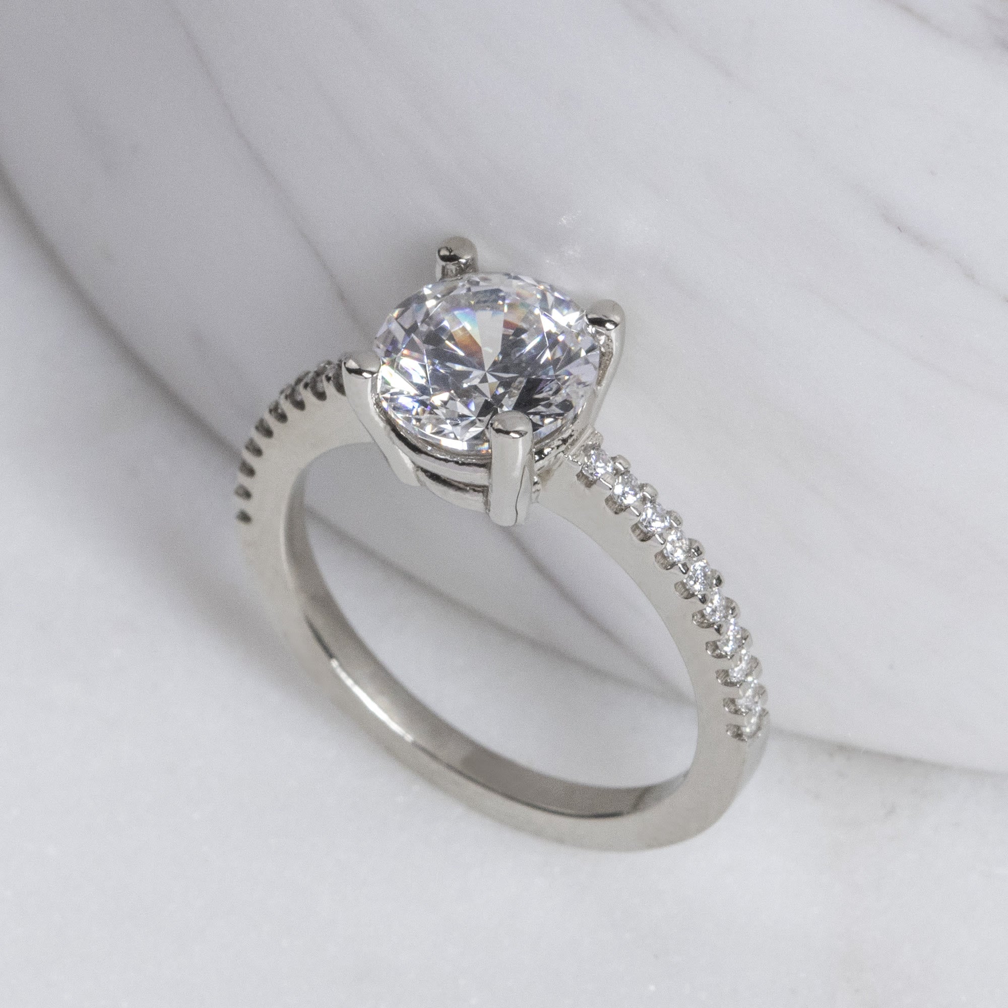 Brilliant Round Cut Pave Set Moissanite Engagement Ring