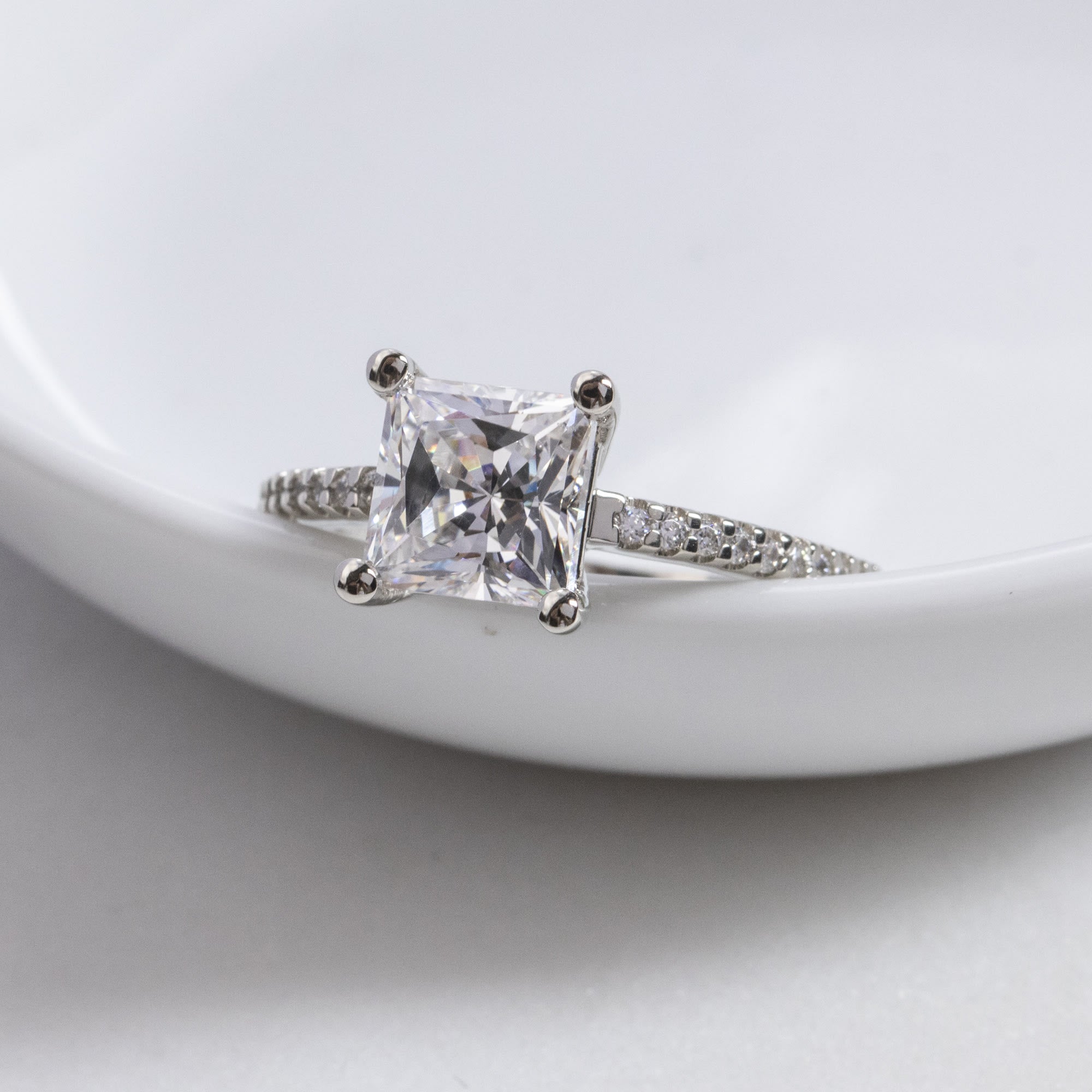 Basket Set Princess Cut Pave Set Moissanite Ring