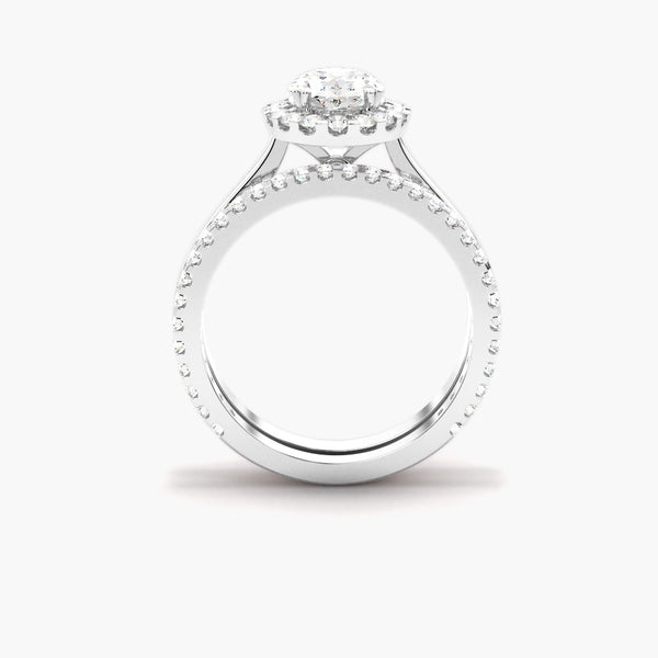 Oval Cut Colorless Moissanite Halo Bridle Ring Set