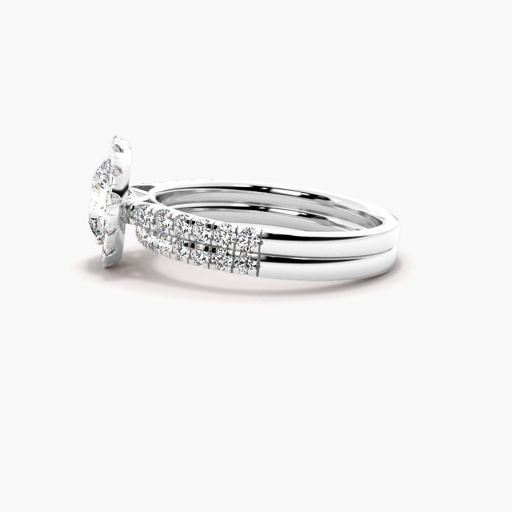 Round Cut Moissanite Halo Style Bridal Ring Set