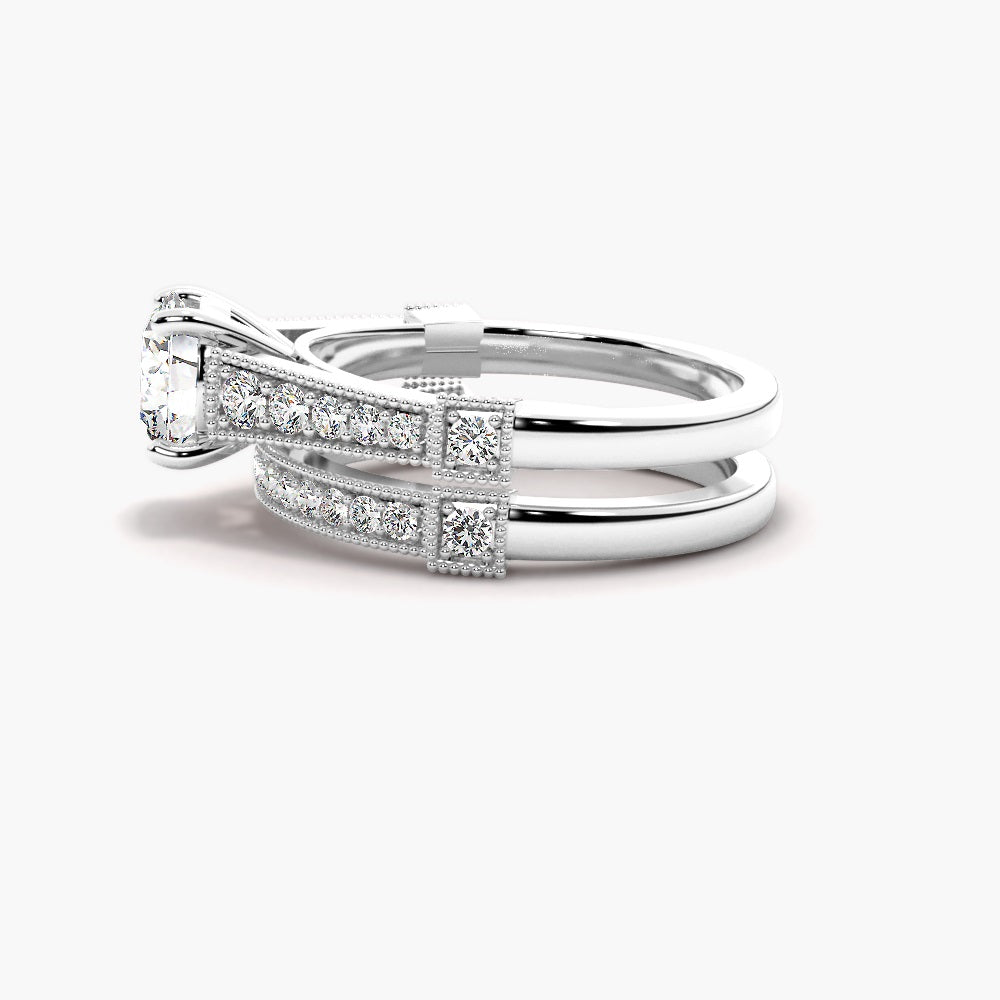 Round Cut VVS1 Moissanite Pave Set Bridal Ring Set