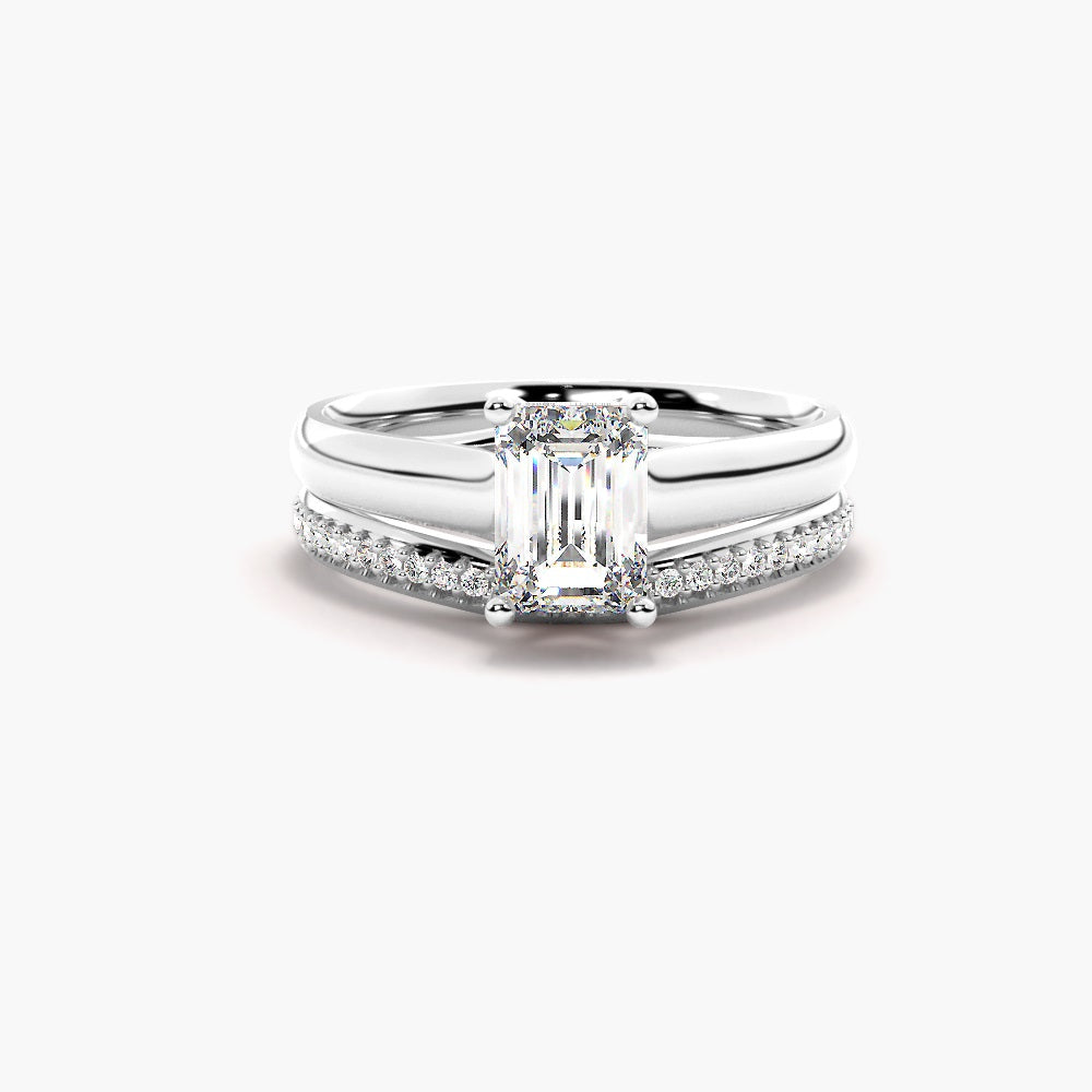 Emerald Cut Solitaire Moissanite Wedding Ring Set