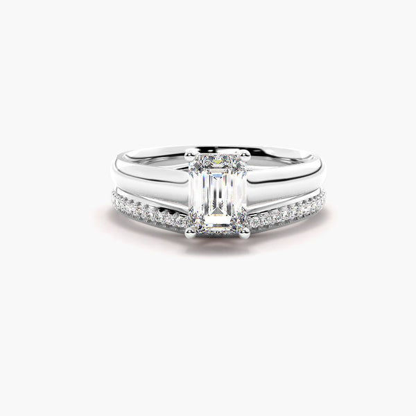 Emerald Cut Solitaire Moissanite Wedding Ring Set