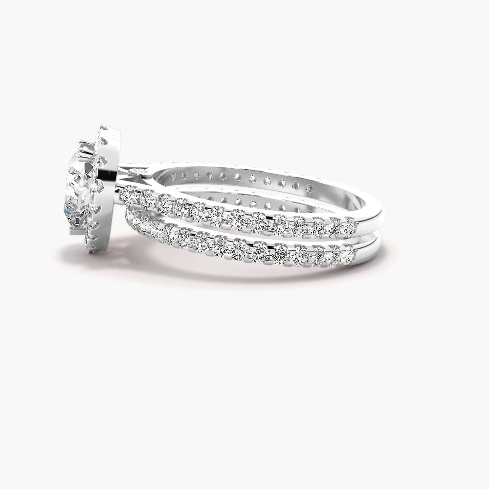 Heart Cut Moissanite Halo Style Bridal Ring Set