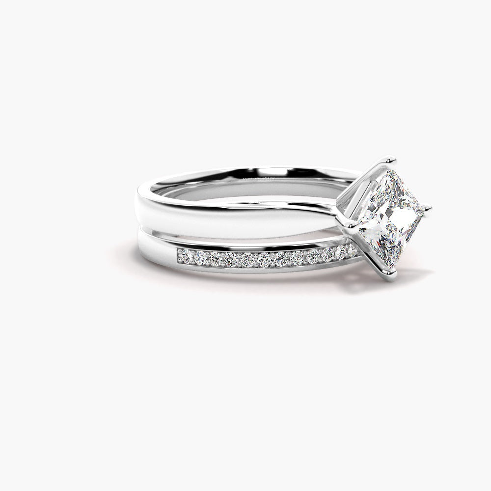 Princess Cut Moissanite Solitaire Ring Set For Anniversary Gift