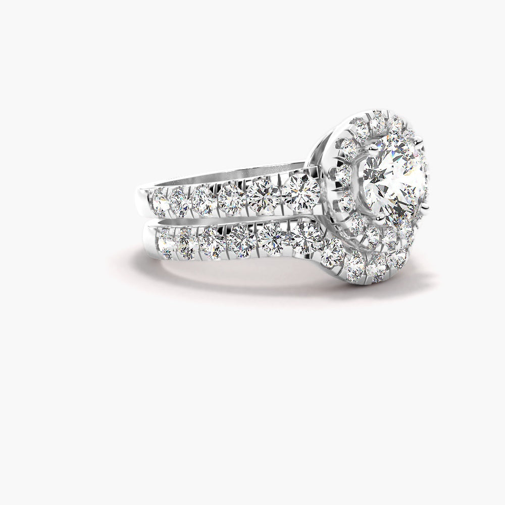 Moissanite Round Cut Halo Bridal Ring Set