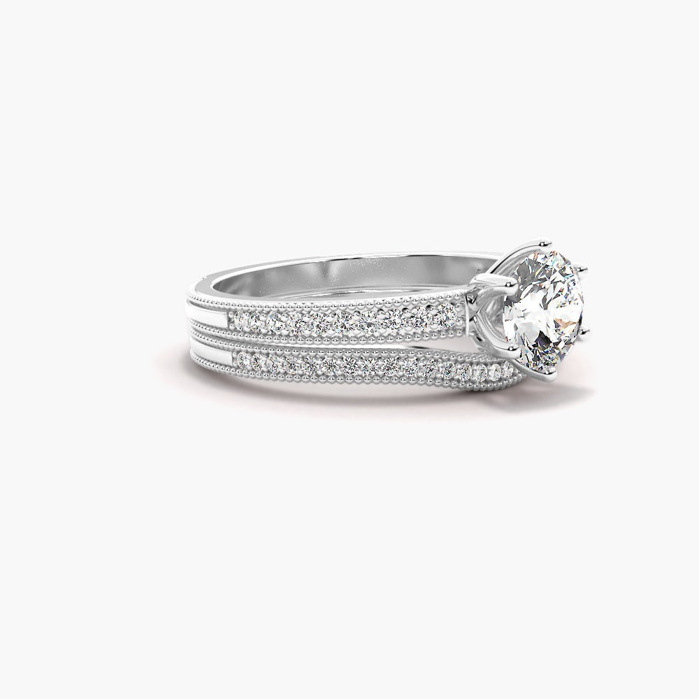 Moissanite Round Cut Filligree Style Ring Set For Bridal