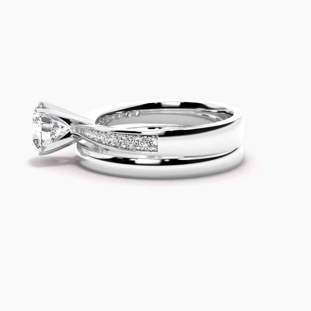 Round Cut Moissanite Pave Set Ring Set For Anniversary Gift