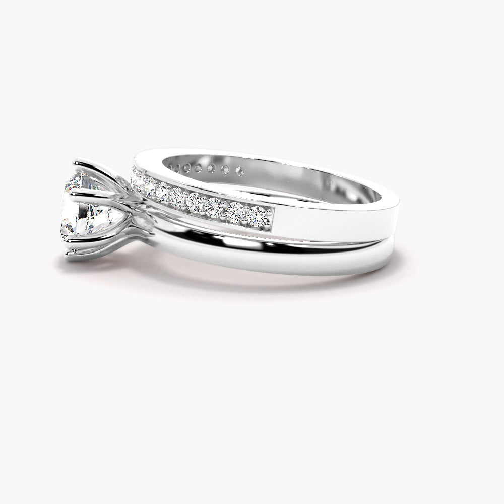 Coorless Moissanite Round Cut Solitaire Ring Set For Wedding