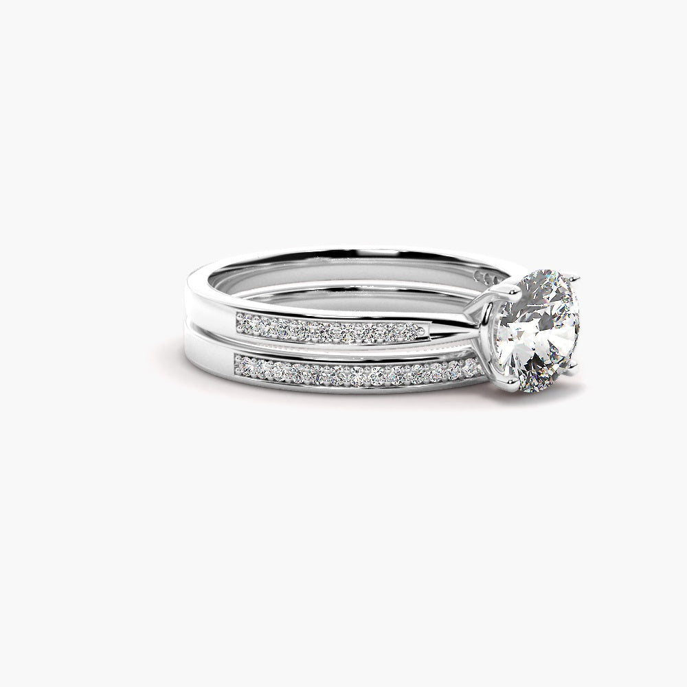 Round Cut Moissanite Pave Set Wedding Ring Set