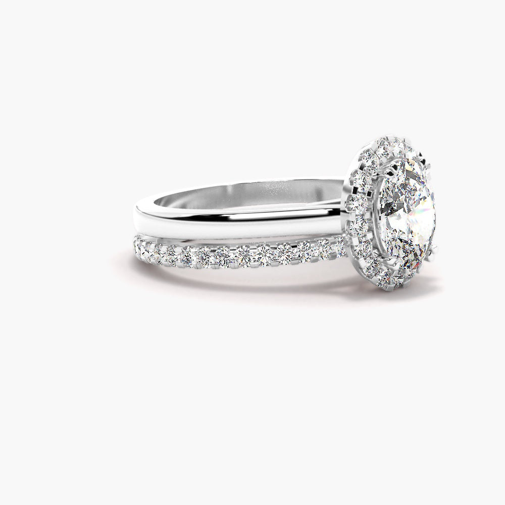 Oval Cut Colorless Moissanite Halo Bridle Ring Set