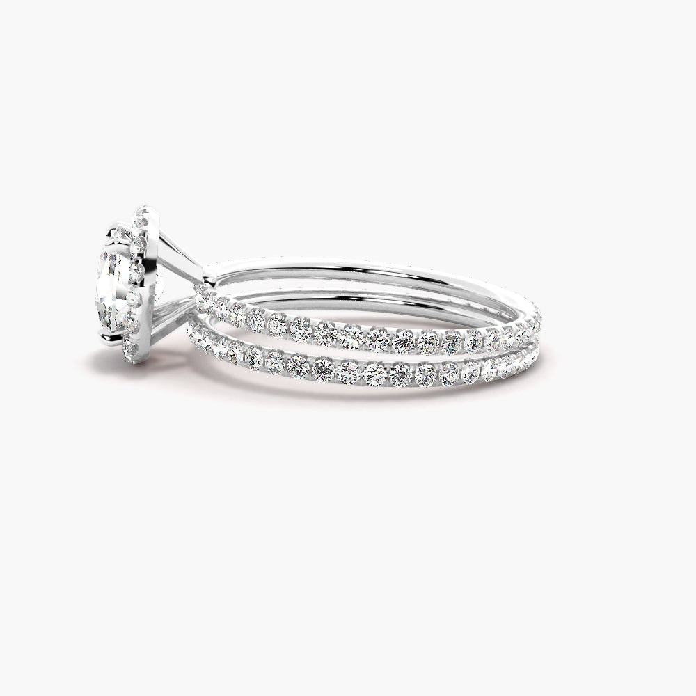 Cushion Cut Moissanite Halo Ring Set For Bridle