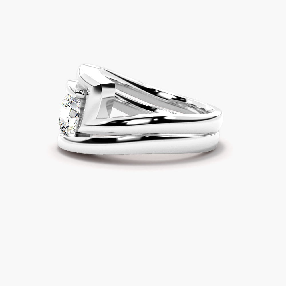 Round Cut VVS1 Moissanite Solitaire Bridle Ring Set