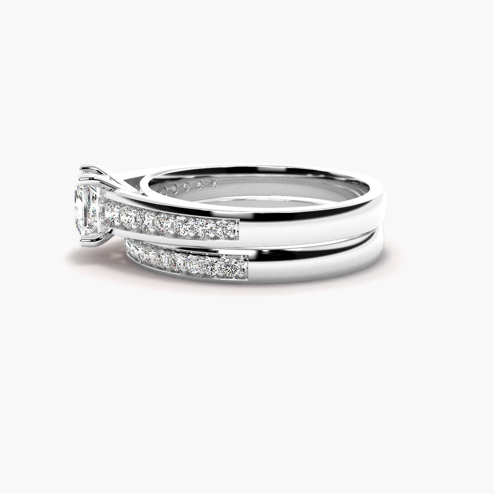 Princess Cut Pave Set VVS1 Moissanite Ring Set For Bridal