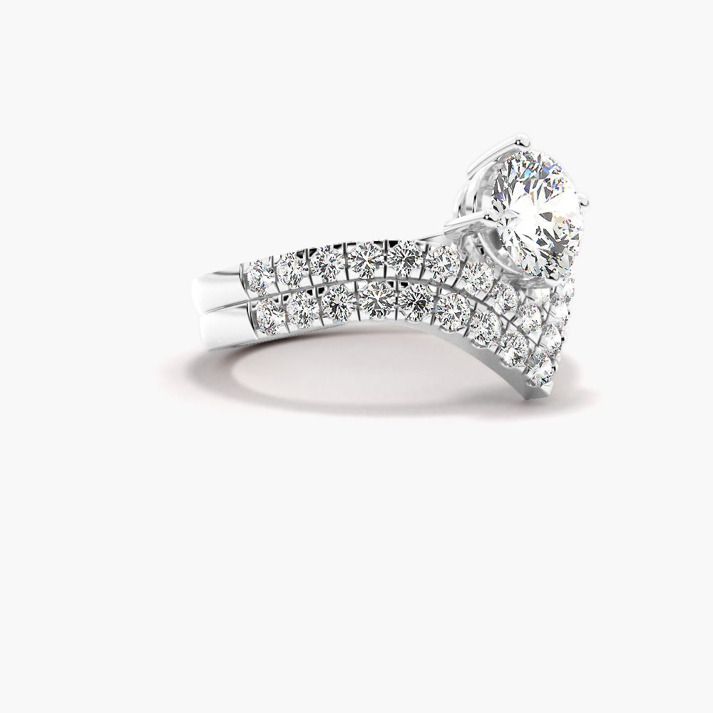 Round Cut Moissanite French Pave Set Bridal Ring Set