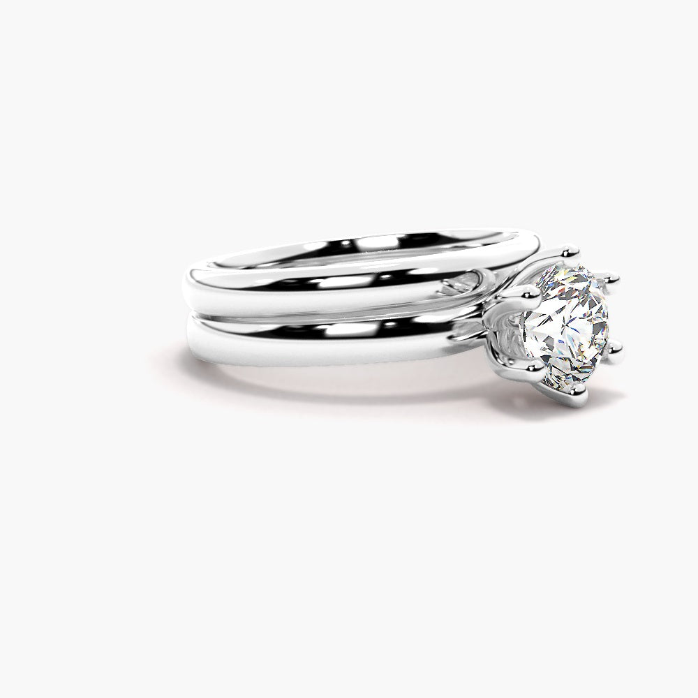 Moissanite Round Cut Solitaire Ring Set For Wedding