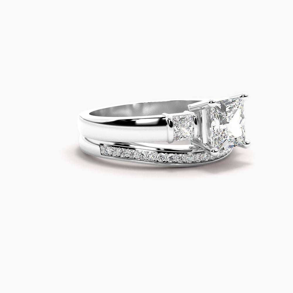Princess Cut Three Stone Moissanite Wedding Ring Set