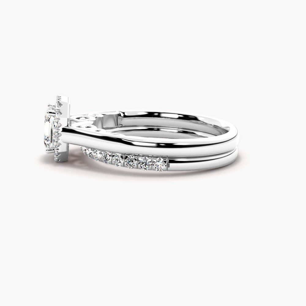 Asscher Cut Moissanite Halo Wedding Ring Set